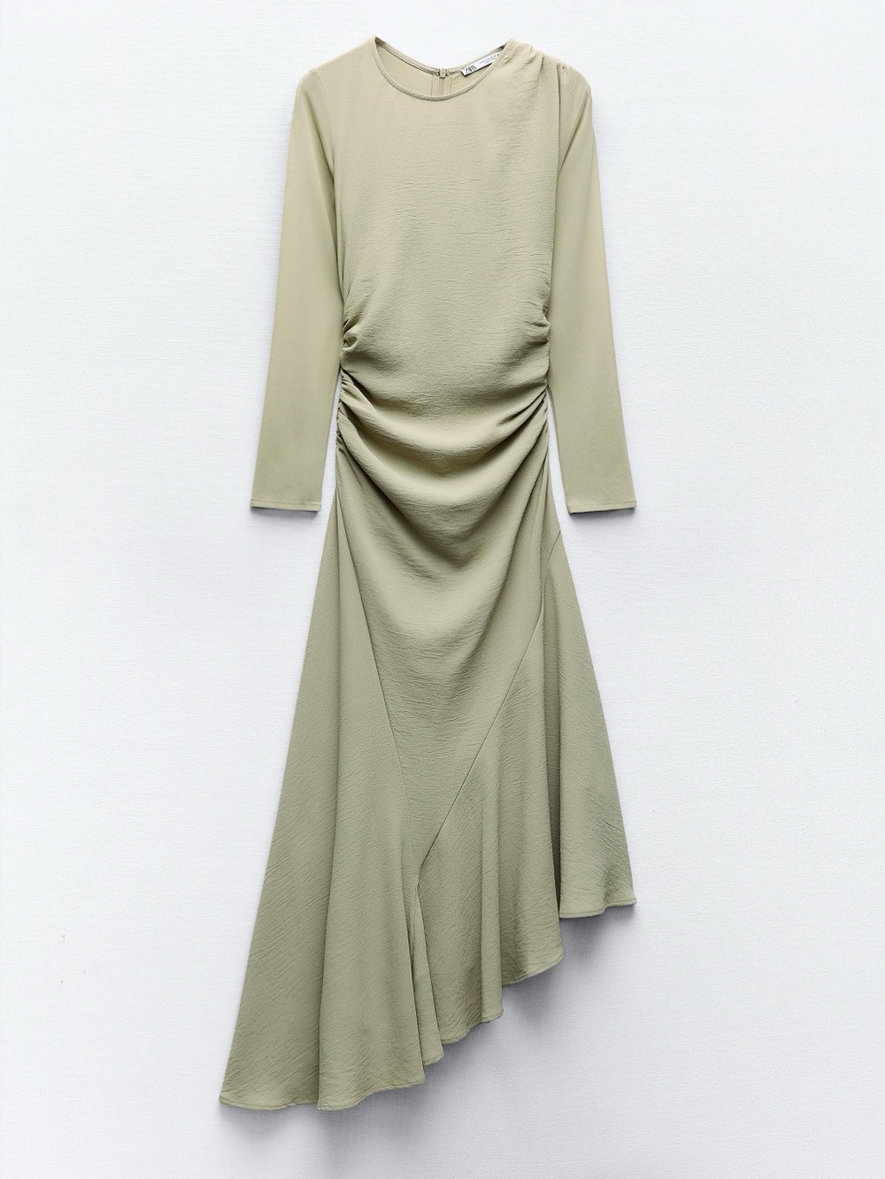 Zara Long Sleeve Asymmetric Midi Dress in Pistachio